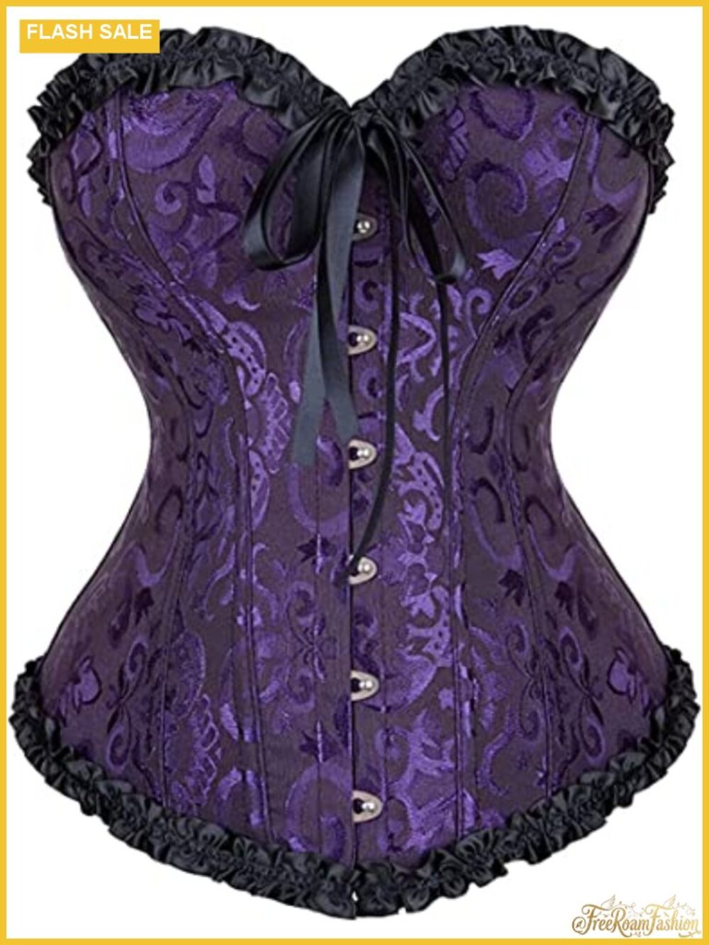 Lace Up Satin Floral Bustier Corset Steel Boned Victorian Shapewear